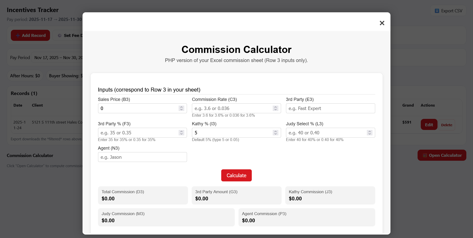 Custom real estate commission calculator