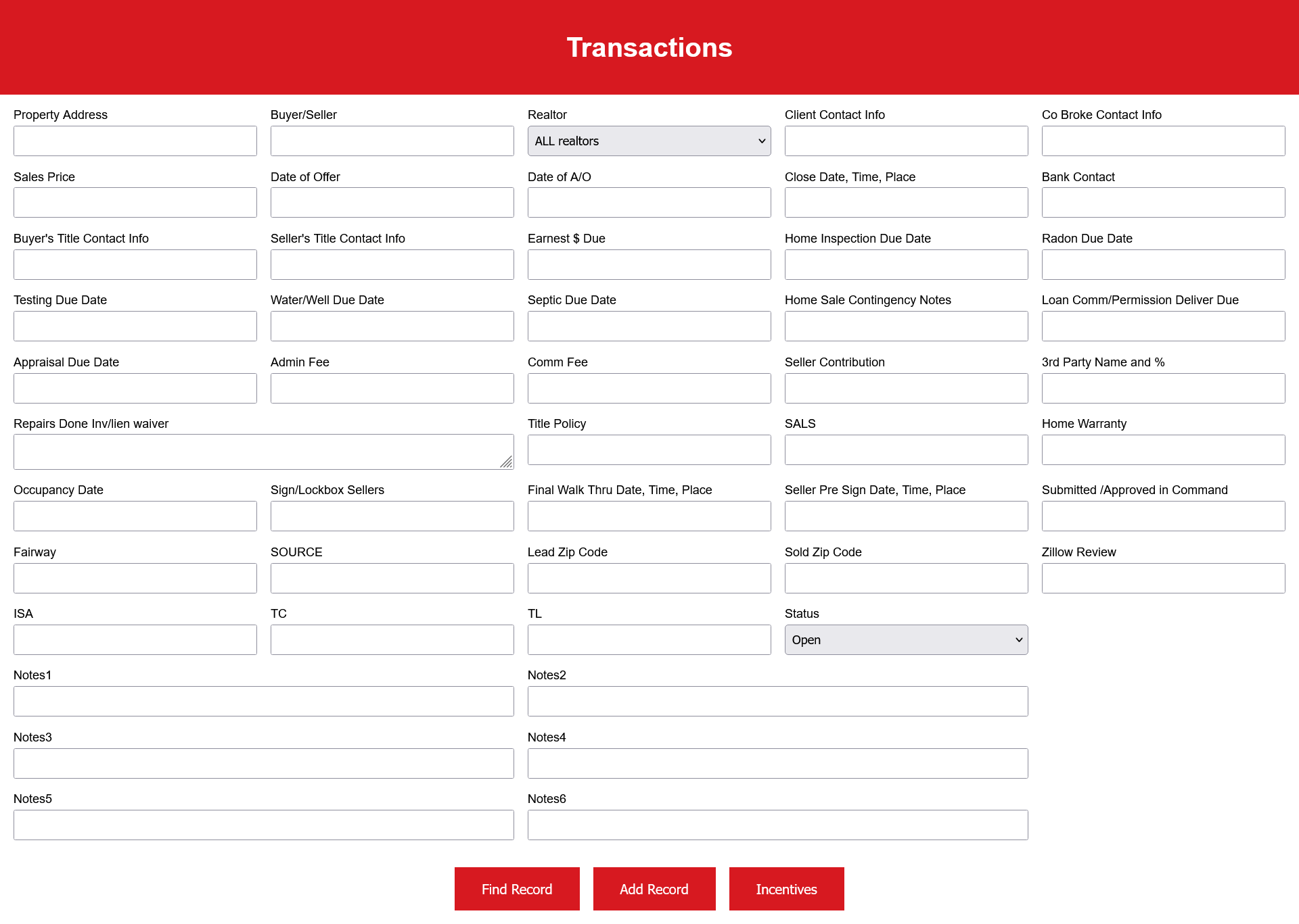 Custom real estate incentive record-entry system created by Christina Witzel
