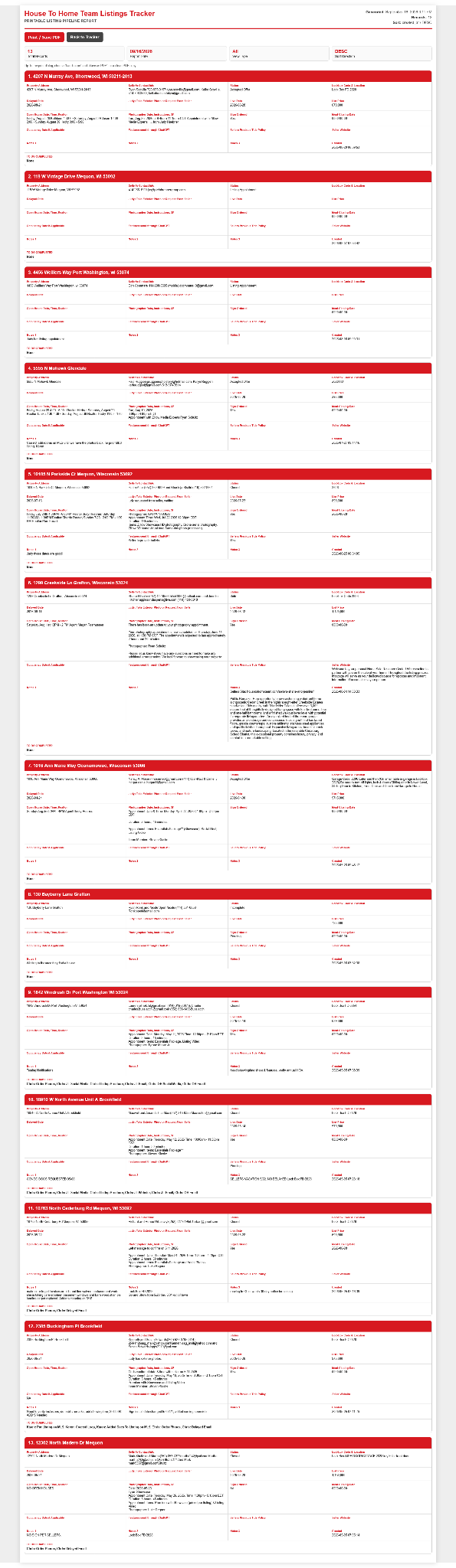 Printable House To Home Team Listings Tracker report